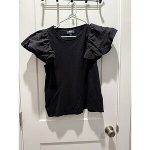 Anthropologie Maeve Black Ruffle Sleeve Cosima Top Women’s Medium M Short Sleeve